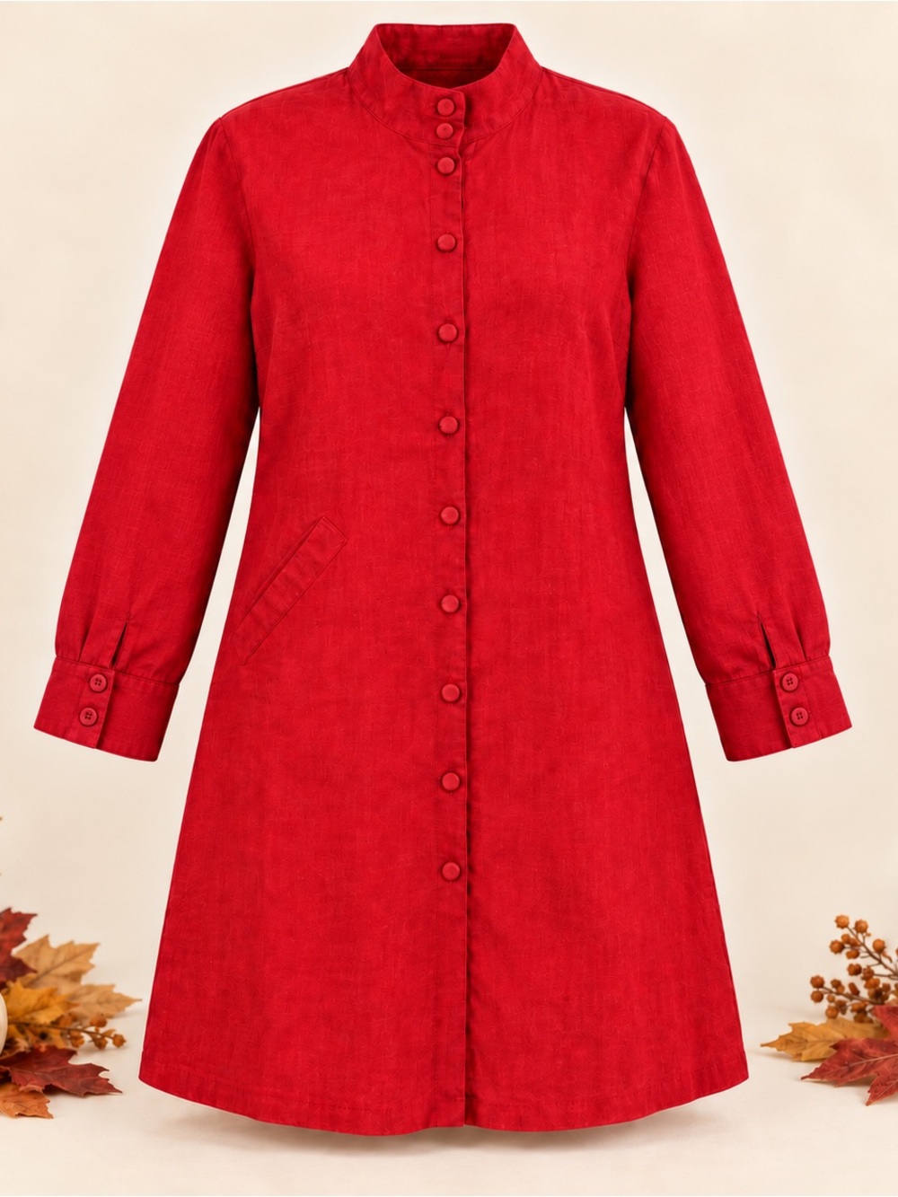 FLAX 100% Linen Red Long Button-Front Tunic